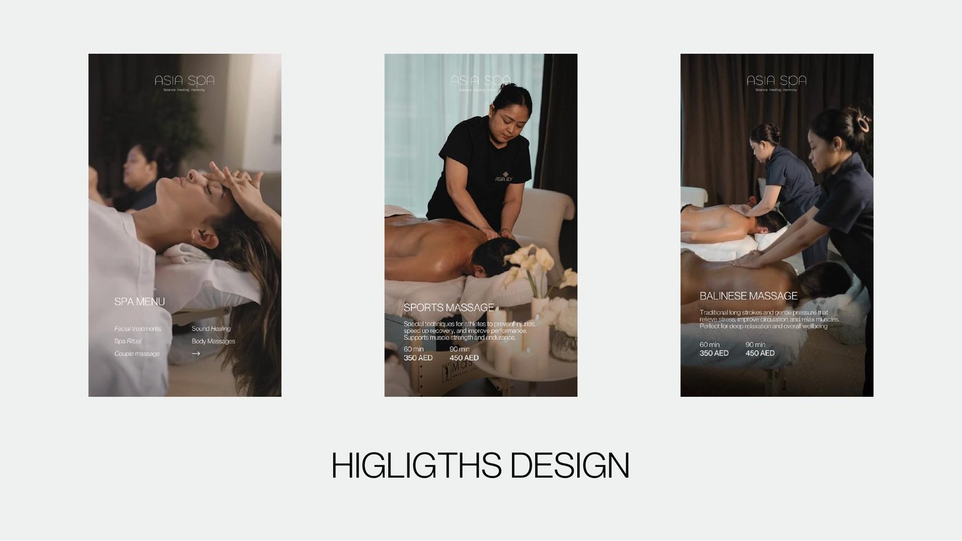 Asia Spa — дизайн хайлайтов