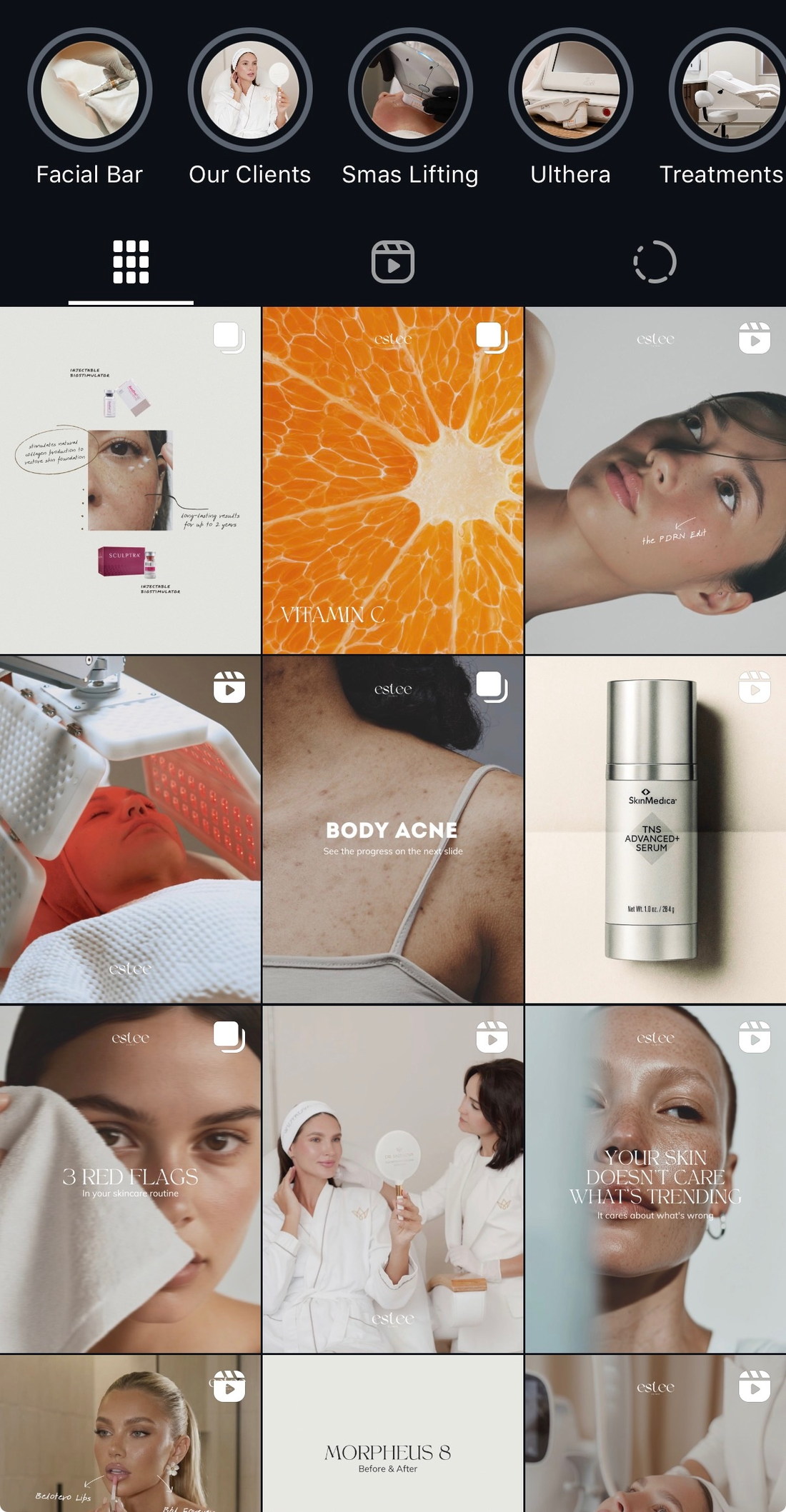 Estee Clinic — лента аккаунта в Instagram
